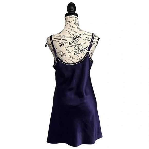 Morgan Taylor Teddy Nightdown Mini Dress Womens Navy Satin Embroidered L Party - Picture 5 of 8